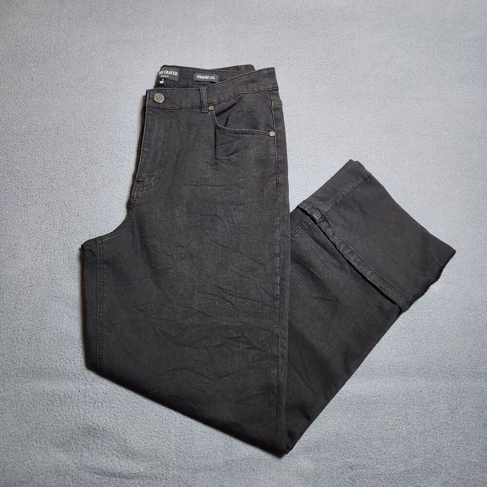 Susan Graver Jeans Women 12 Black High Rise Straight Leg Cuffed